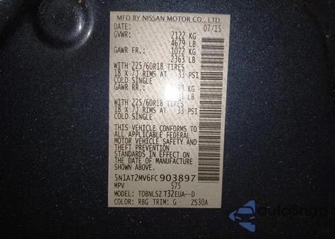 2015 Nissan Rogue Sl из США, поврежденный, VIN 5N1AT2MV6FC903897